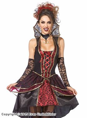 Vampirkönigin, Kostüm-Kleid, Schnürung, Stehkragen